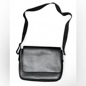 H&M Black Leather Messenger Bag with Metal Slider Buckle